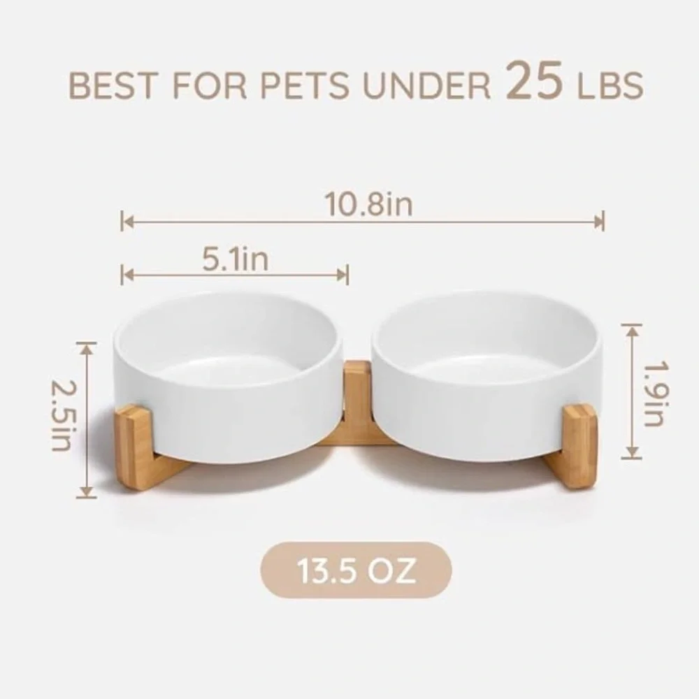 SPUNKYJUNKY Dog and Cat Ceramic Pet Bowls with Wood Stand